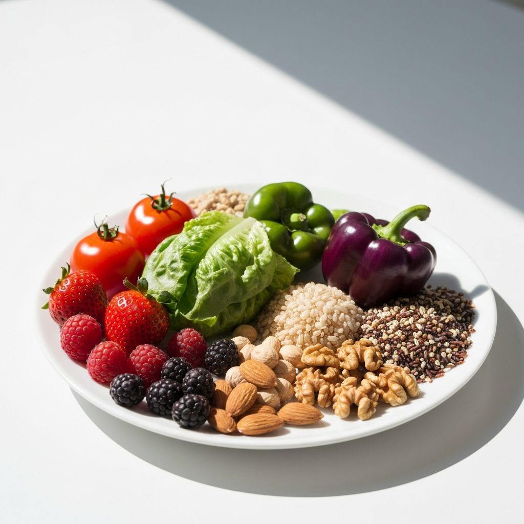 Nutrient-dense foods arranged on white plate